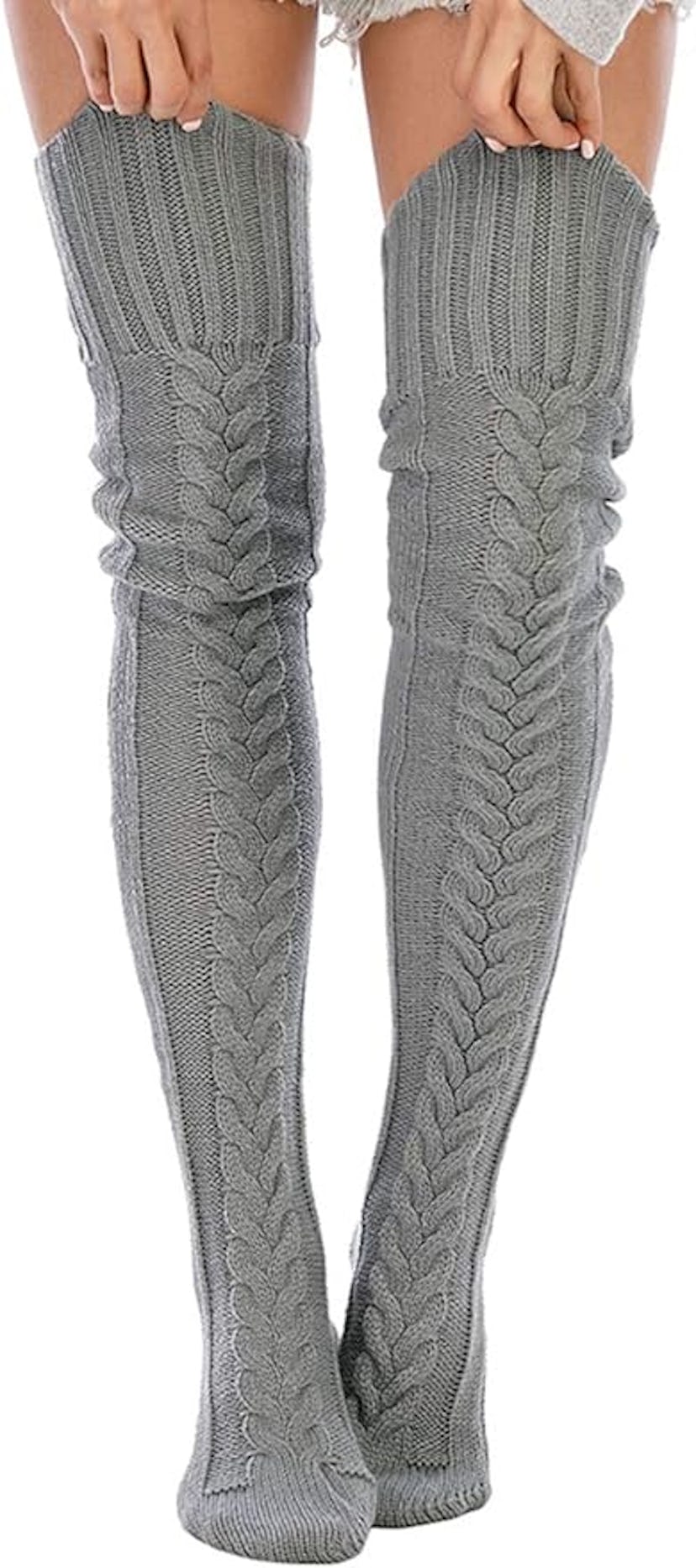 Leoparts Women's Cable Knitted Thigh High Boot Socks