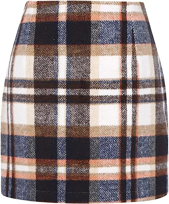 IDEALSANXUN Plaid Wool Mini Skirt