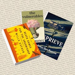 The covers of ‘The Vulnerables’ by Sigrid Nunez, ‘Reprieve’ by James han Mattson, and ‘Death Comes f…