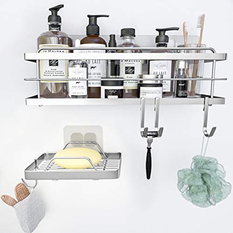 KINCMAX Shower Caddy Basket Shelf & Soap Dish Set (with Hooks)