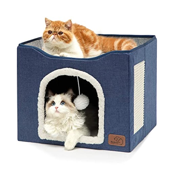 Bedsure Cat Beds for Indoor Cats - Large Cat Cave for Pet Cat House with Fluffy Ball Hanging and Scr...