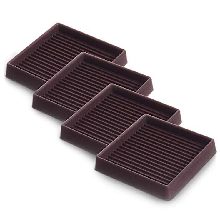 CasterMaster 3X3 Square Rubber Furniture Caster Cups with Anti-Sliding Floor Grip (Set of 4) Brown