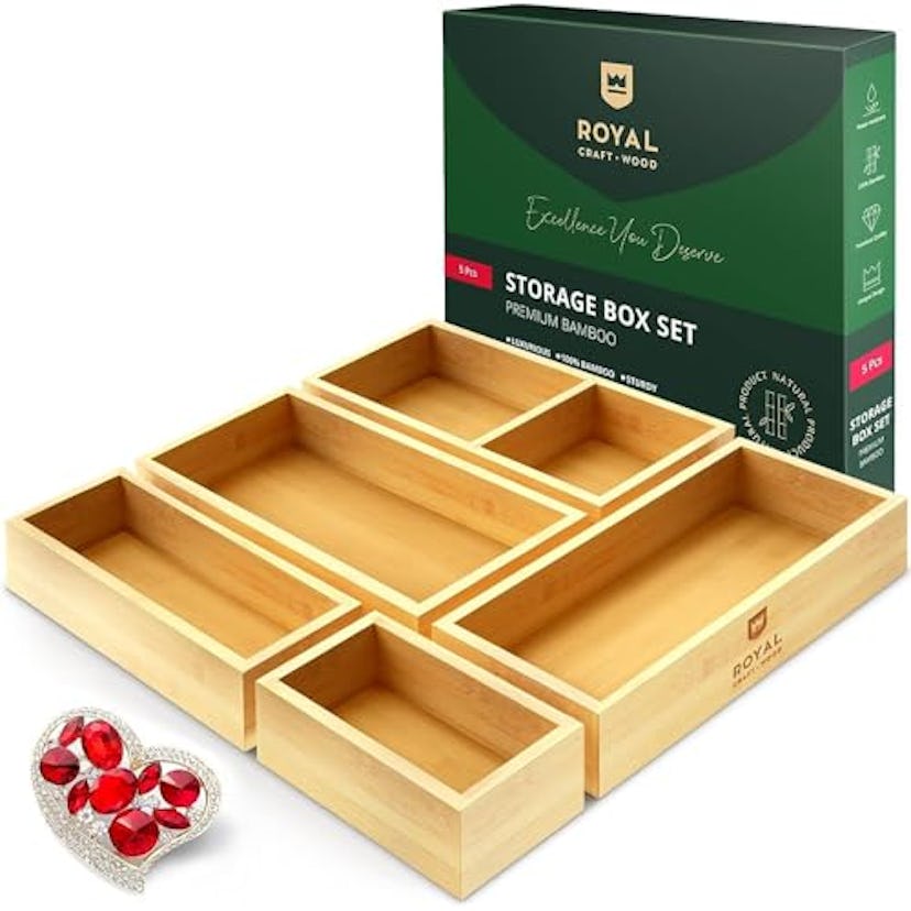 ROYAL CRAFT WOOD Luxury Bamboo Drawer Organizer (5-Pieces)