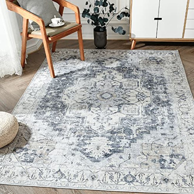 jinchan Area Rug 4x6 Washable Rug Vintage Rug Indoor Floor Cover Grey Multi Print Distressed Carpet ...