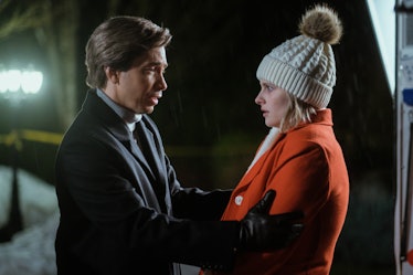 Justin Long as Henry Waters and Jane Widdop as Winnie Carruthers in 'It's a Wonderful Knife'