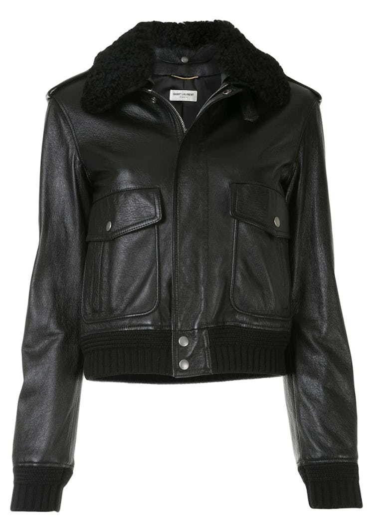 leather bomber jacket with shearling
