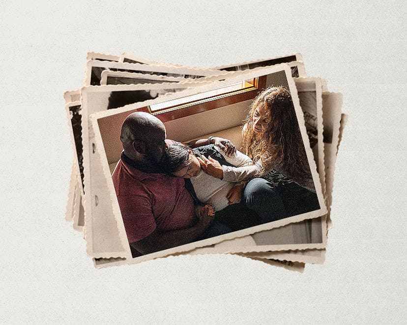 Custom art: A stack of family portraits in an article about navigating conversations about children'...