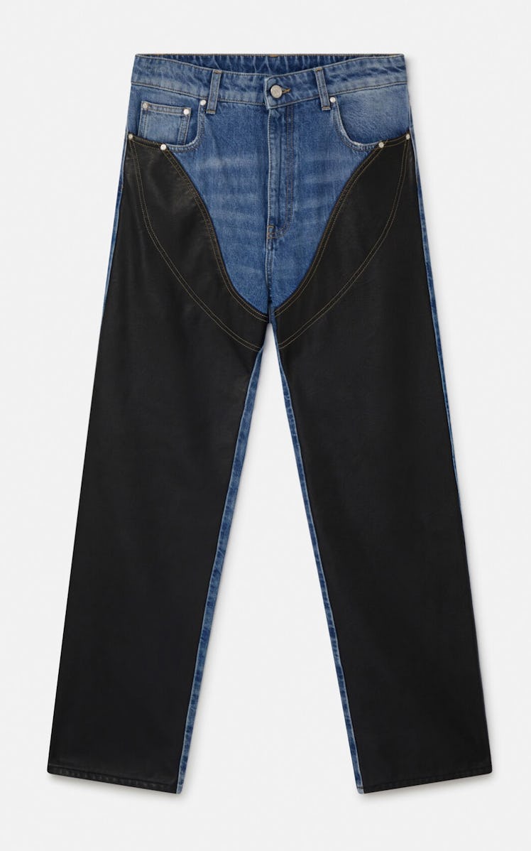 jeans with leather chaps