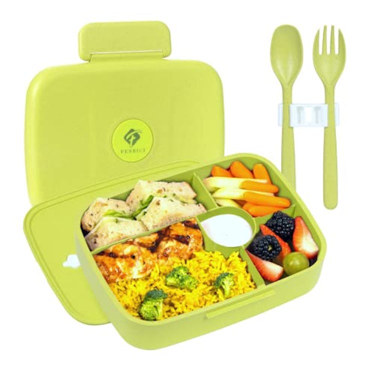Fenrici Bento Lunch Box For Kids and Teens, Made with Natural Wheat Straw and Food Grade Silicon, 5 ...