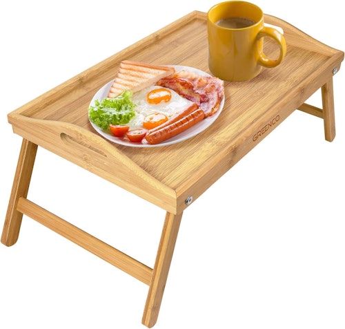 Greenco Foldable Bamboo Breakfast Table Serving Tray