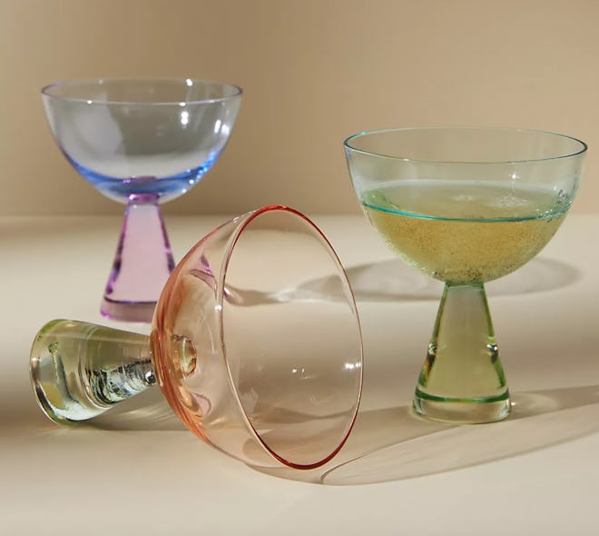 The Ramona Coupe Glasses from Anthtropologie makes for a great holiday 2023 home decor gift.