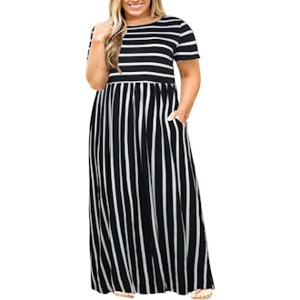  Nemidor Short Sleeve Plus Size Maxi Dress with Pockets