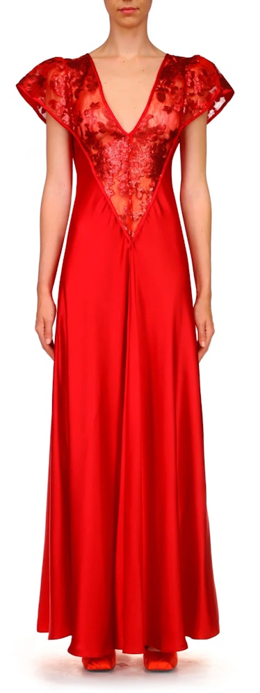red silk satin gown
