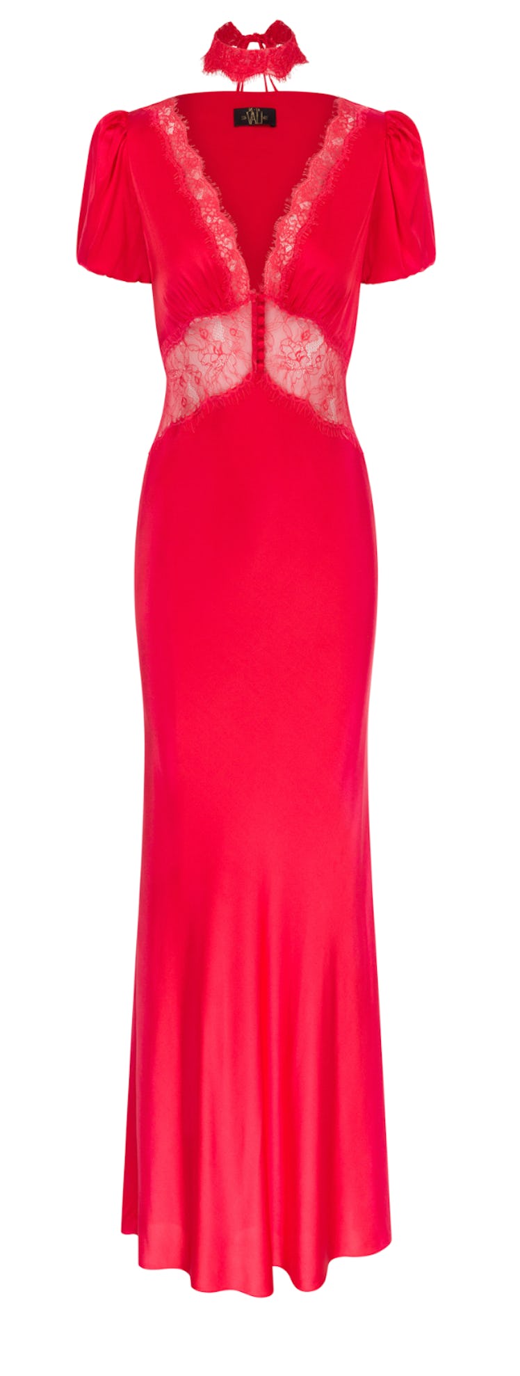 red silk blend maxi dress