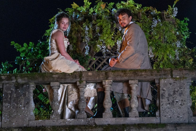 Actors Kristine Froseth (Nan) and Matthew Broome (Guy) in ‘The Buccaneers,’ via Apple TV+’s press si…