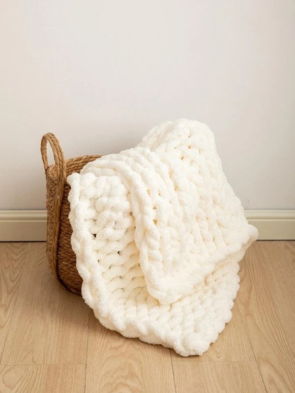 Chunky Cream Thick Handmade Cozy Knitted Blanket