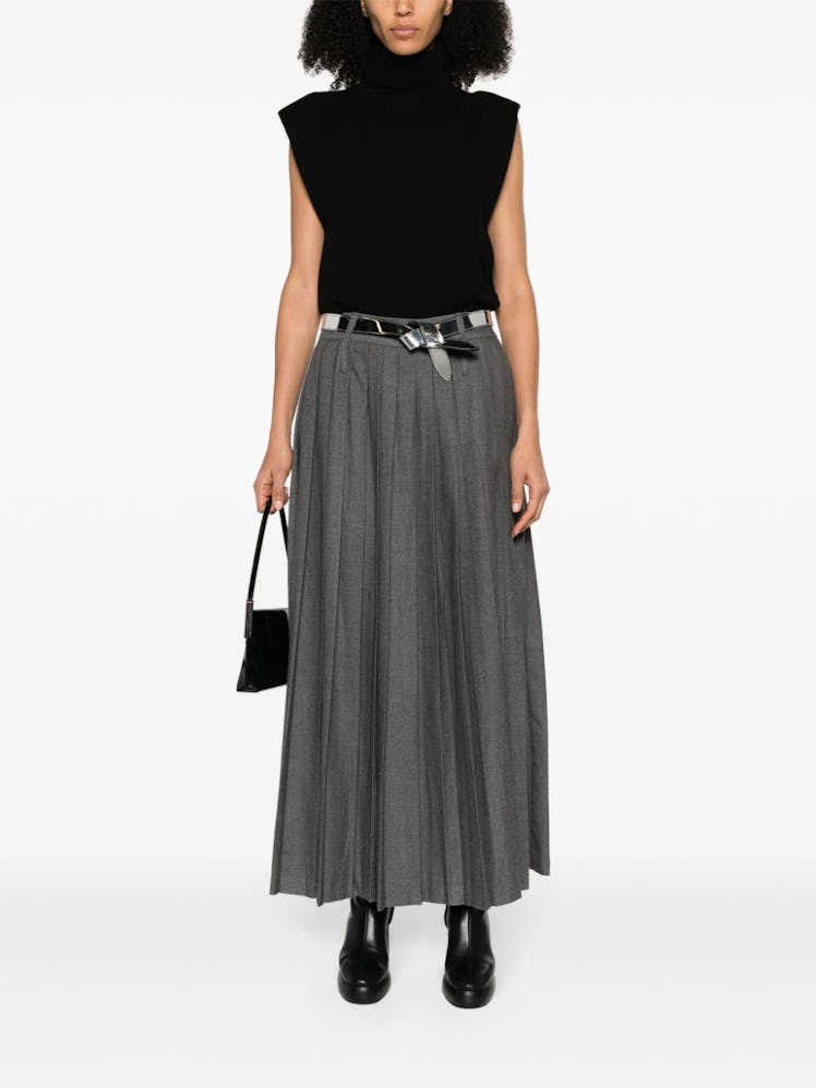 Bailey Side-Slit Pleated Skirt