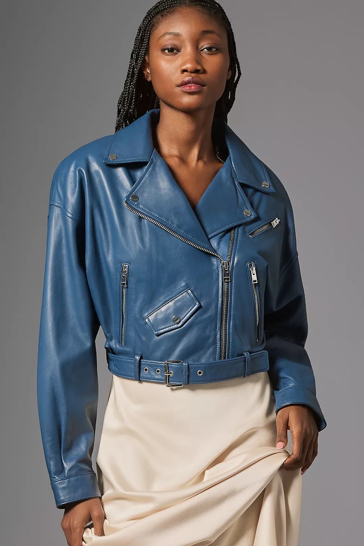 Lamarque Blue Leather Jacket