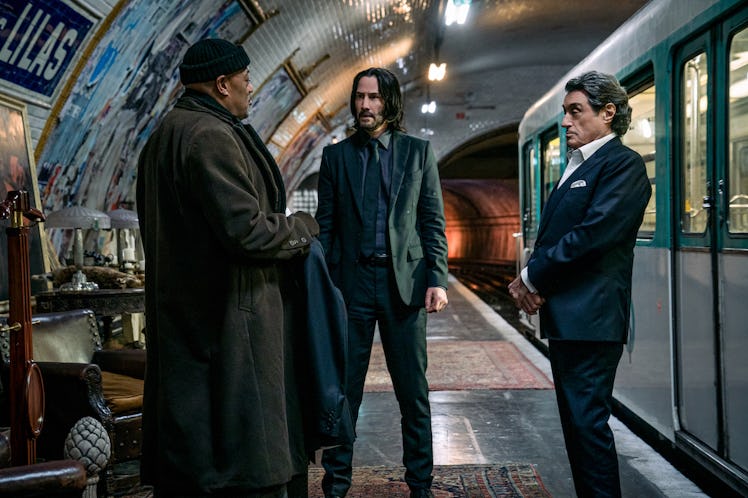 Lawrence Fishburne, Keanu Reeves, and Ian McShane in John Wick: Chapter 4