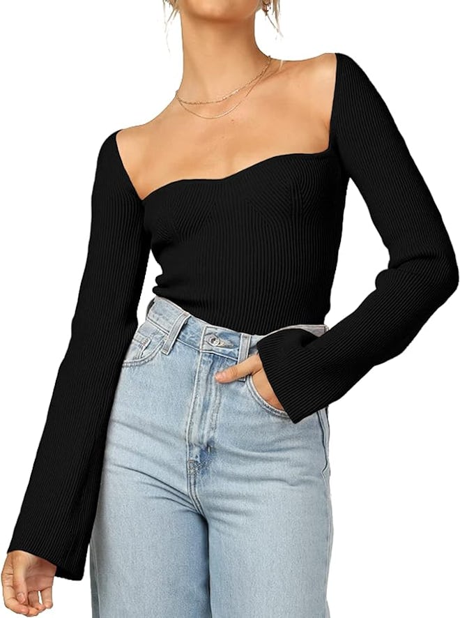  Effeltch Sweetheart Neck Corset Sweater