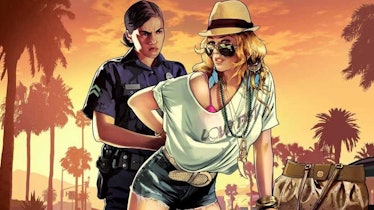 Characters in GTA feature in promotional art.