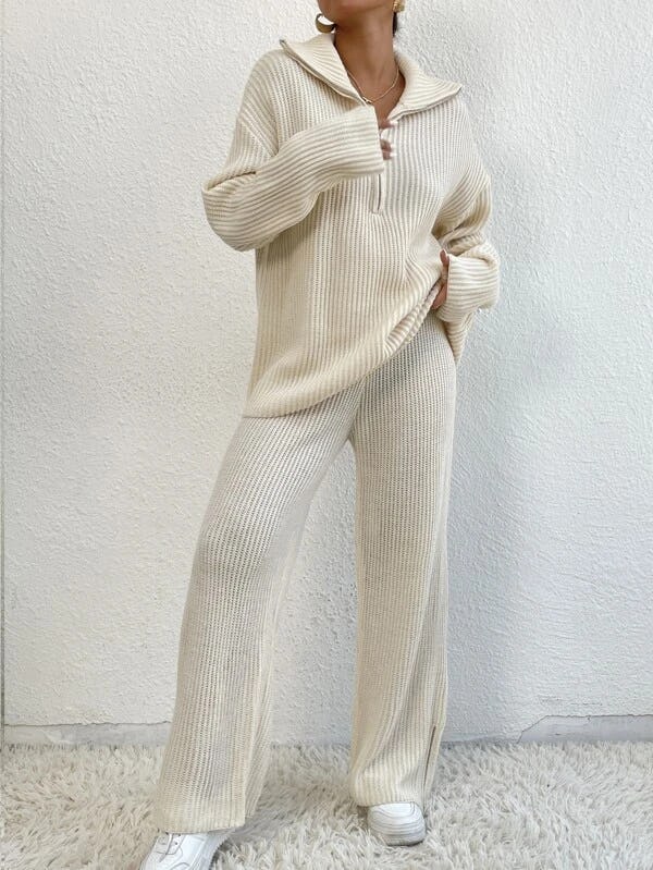 Quarter Zip Drop Shoulder Sweater &amp; Knit Pants