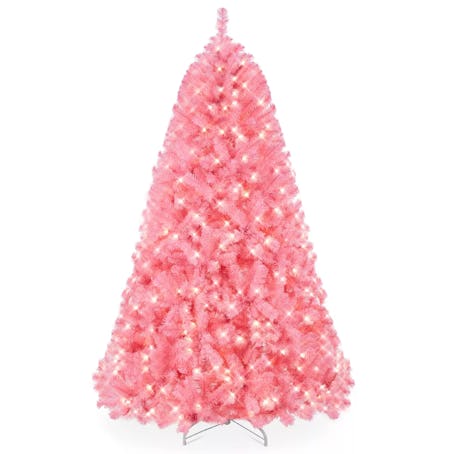A pre-lit pink Christmas tree is a holiday decor hack. 