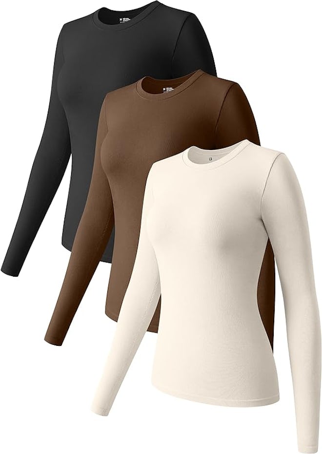 OQQ Fitted Long Sleeve Tops (3-Piece)