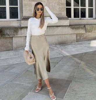 Zeagoo Midi High-Waisted Solid Satin Skirt