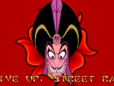 Alladin character Jafar appears above the words "Give up, street rat."