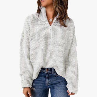 EVALESS Waffle Knit Quarter Zip Pullover