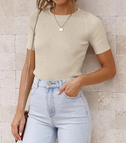 ZESICA Short-Sleeve Ribbed T-Shirt