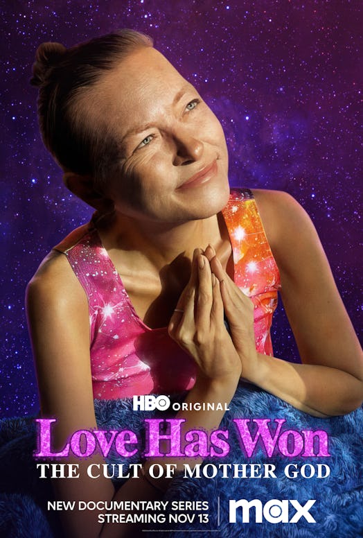 The poster for the documentary series Love Has Won, featuring cult leader Amy Carlson