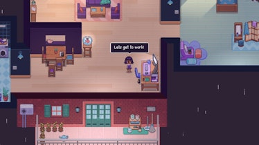 A screenshot from indie game Fishbowl shows its protagonist standing in the middle of her bedroom.