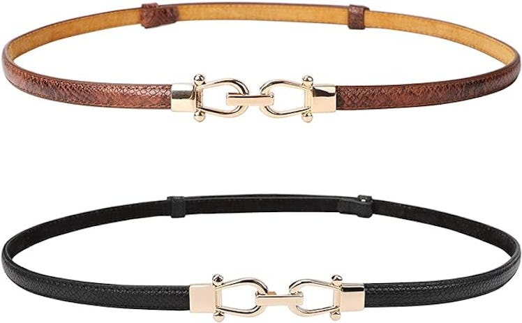 JASGOOD Skinny Leather Belts (2-Pack)