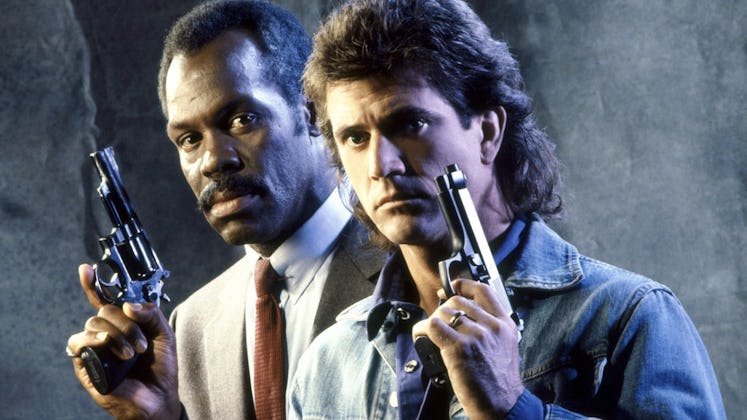 Danny Glover as Roger Murtaugh and Mel Gibson as Martin Riggs in 'Lethal Weapon'