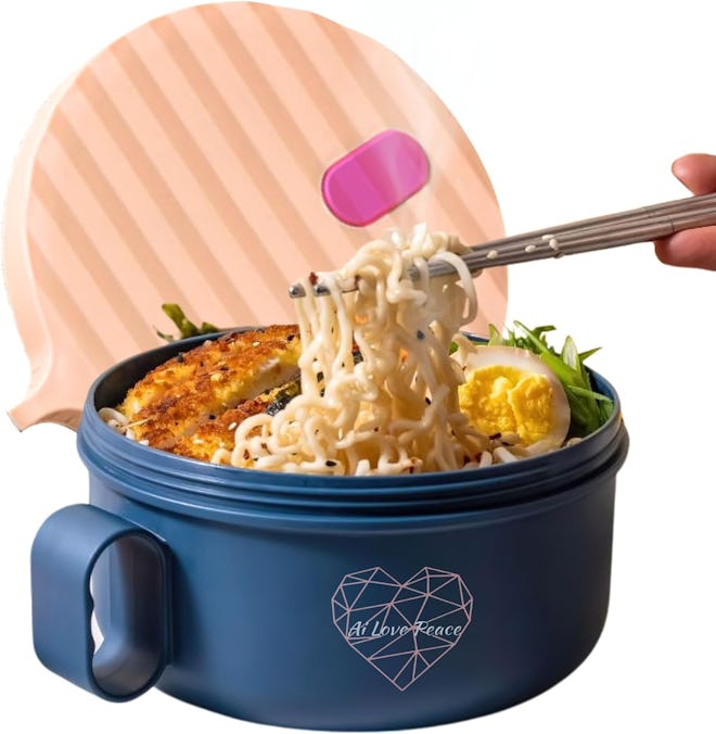 AI LOVE PEACE Microwave Ramen Bowl with Lid