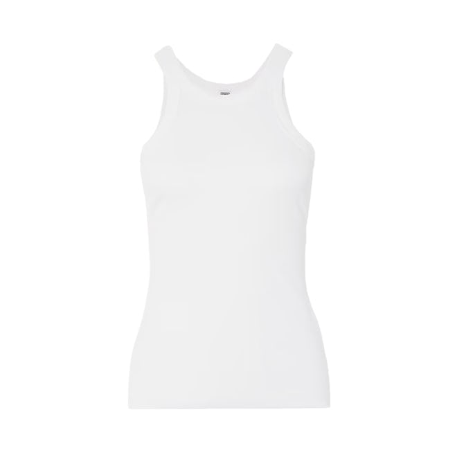 Curved ribbed stretch organic cotton-jersey tank