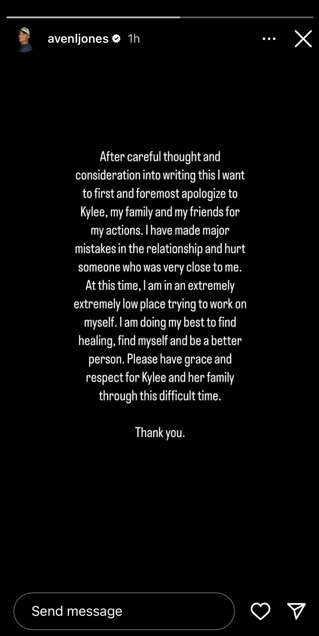 Aven Jones apologized to Kylee Russell after she announced their breakup and accused him of &ldquo;multipl&hellip;