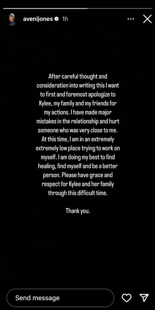 Aven Jones apologized to Kylee Russell after she announced their breakup and accused him of “multipl…