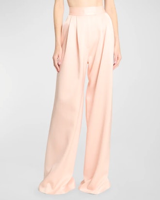 High-Rise Pleated Wide-Leg Satin Crepe Trousers