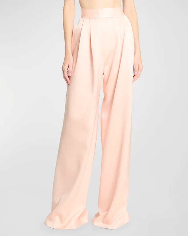 High-Rise Pleated Wide-Leg Satin Crepe Trousers