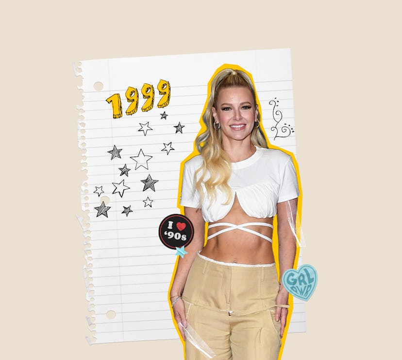 Ariana Madix stands before a notepad background with "1999" and doodles.