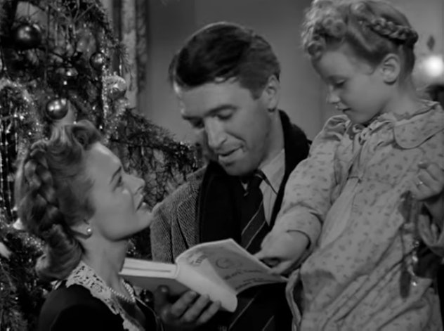 Donna Reed, James Stewart, and Karolyn Grimes as Mary, George, and Zulu Bailey in 'It's A Wonderful ...