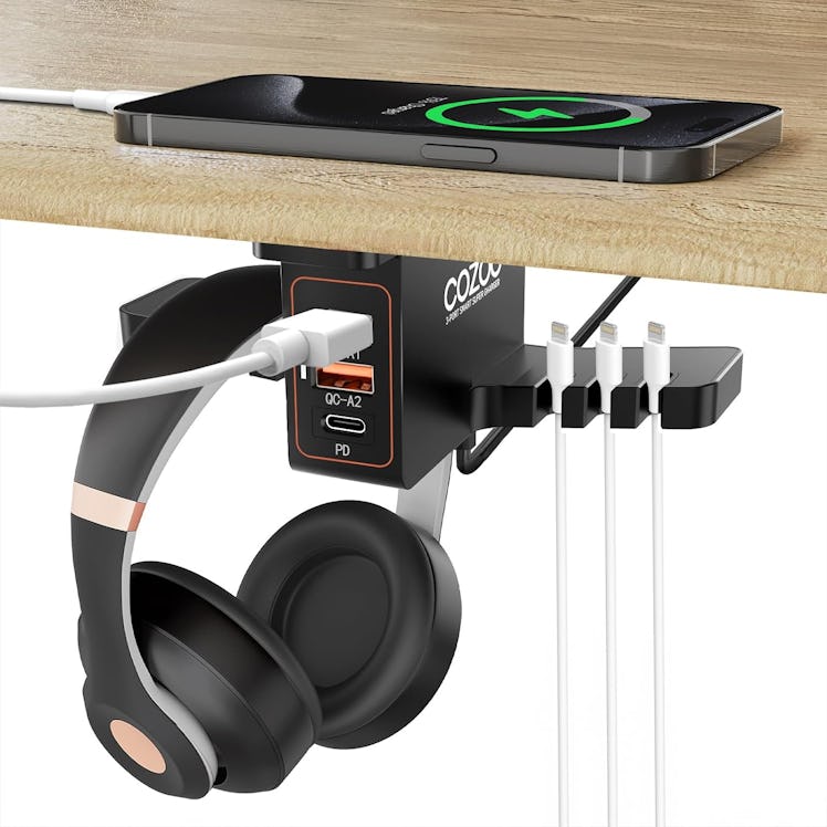 Cozoo Under-Desk Headphone Stand with USB Charger