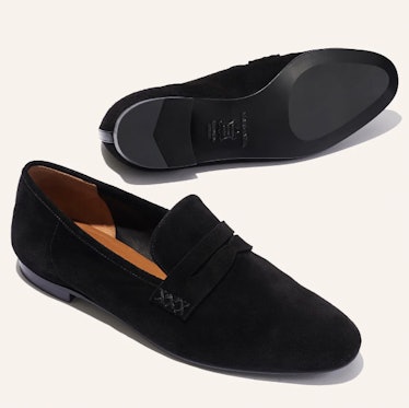 black penny suede loafers