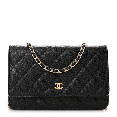 Caviar Quilted Wallet on Chain WOC Black