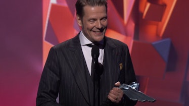 Sam Lake accepting the Best Narrative Award for Alan Wake 2 at The Game Awards 2023.