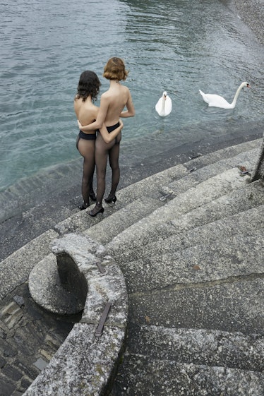 Juergen Teller, Two women & two swans, Saint Laurent spring-summer 2019 campaign. Lake Como, Italy, ...
