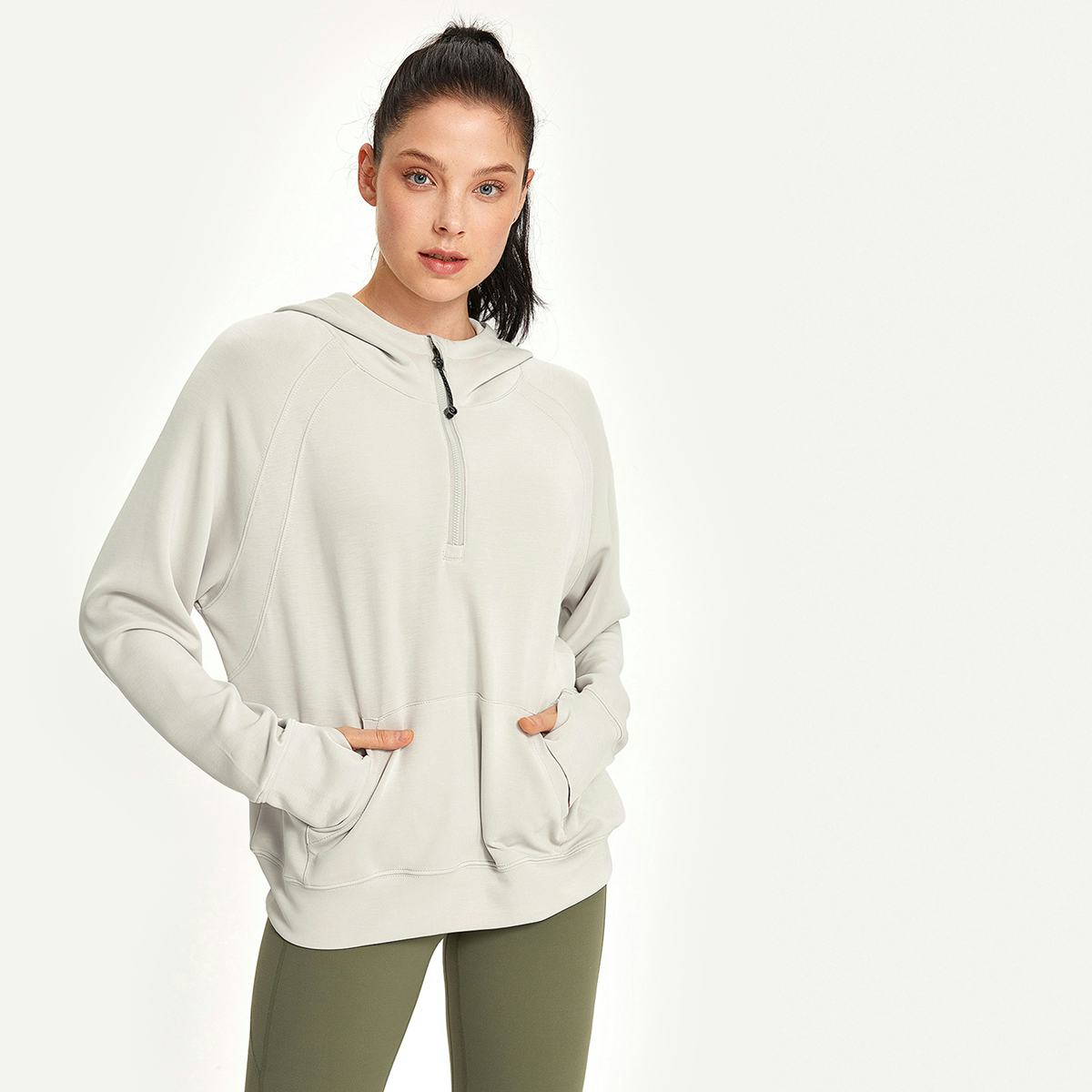 Modal Oversized Half-Zip Hoodie (Light Grey)